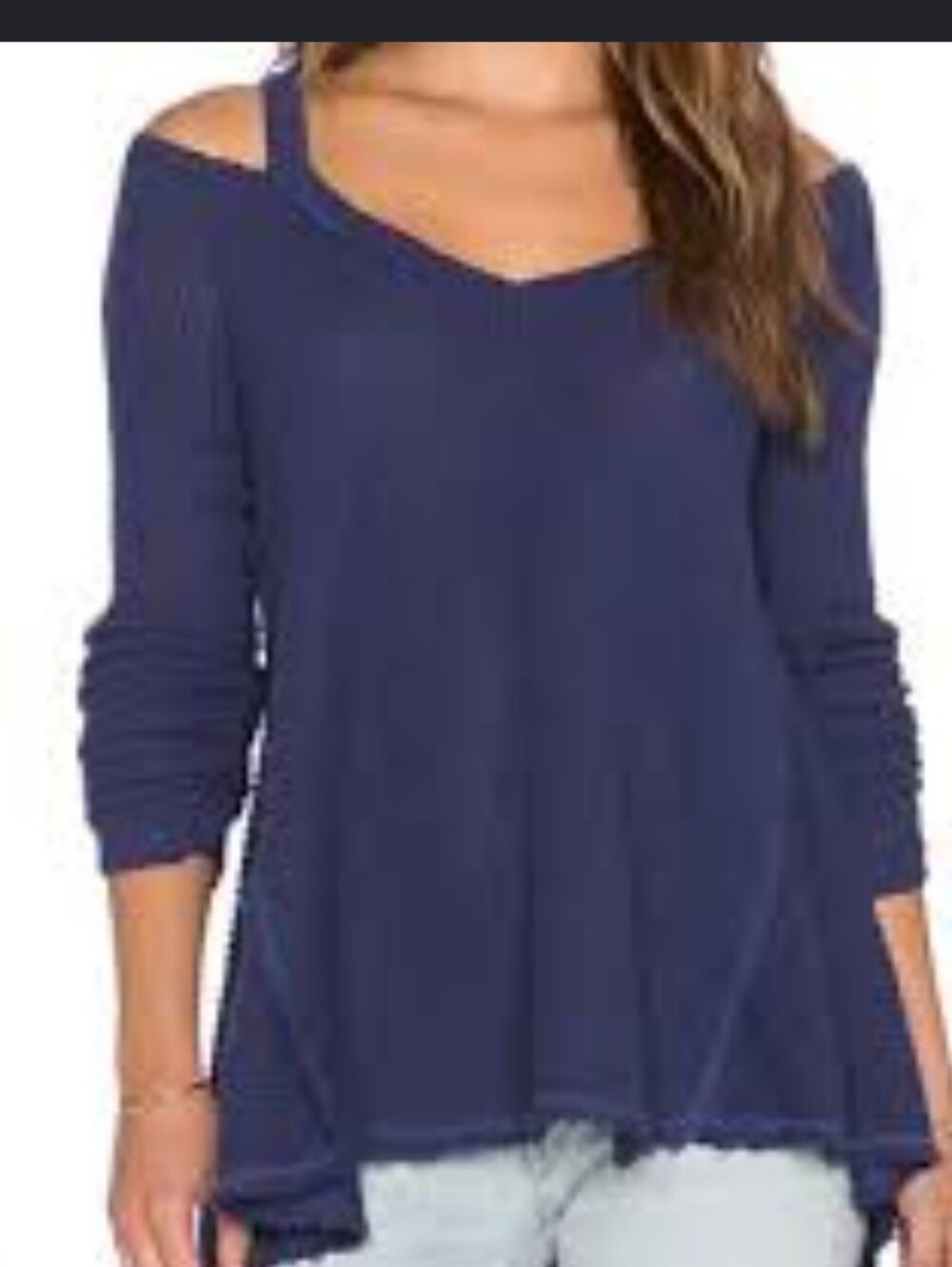 Free People Deep Blue Textured Moonshine Waffle Knit